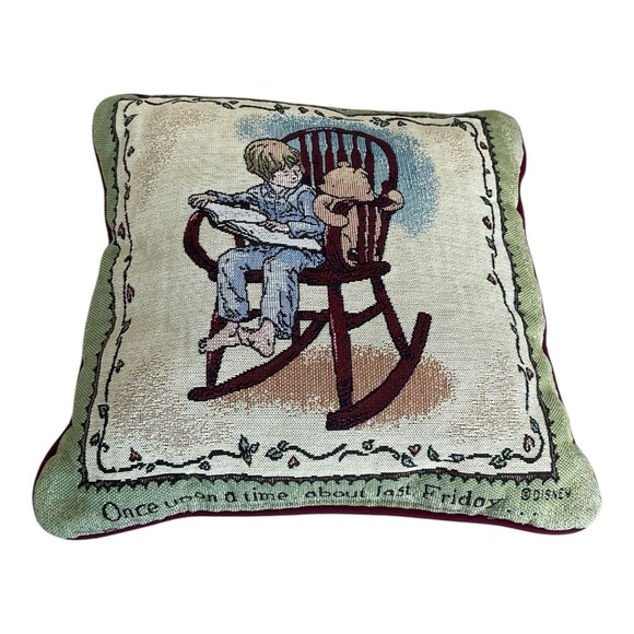 Disney | Accents | Vintage Disney Tapestry Pillow Pooh Boy Rocking ...